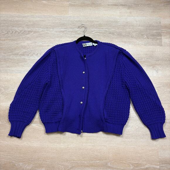 Vintage Sweaters - Vintage A Pallas Original Chunky Knit Wool Cardigan Sweater Women L Color Purple